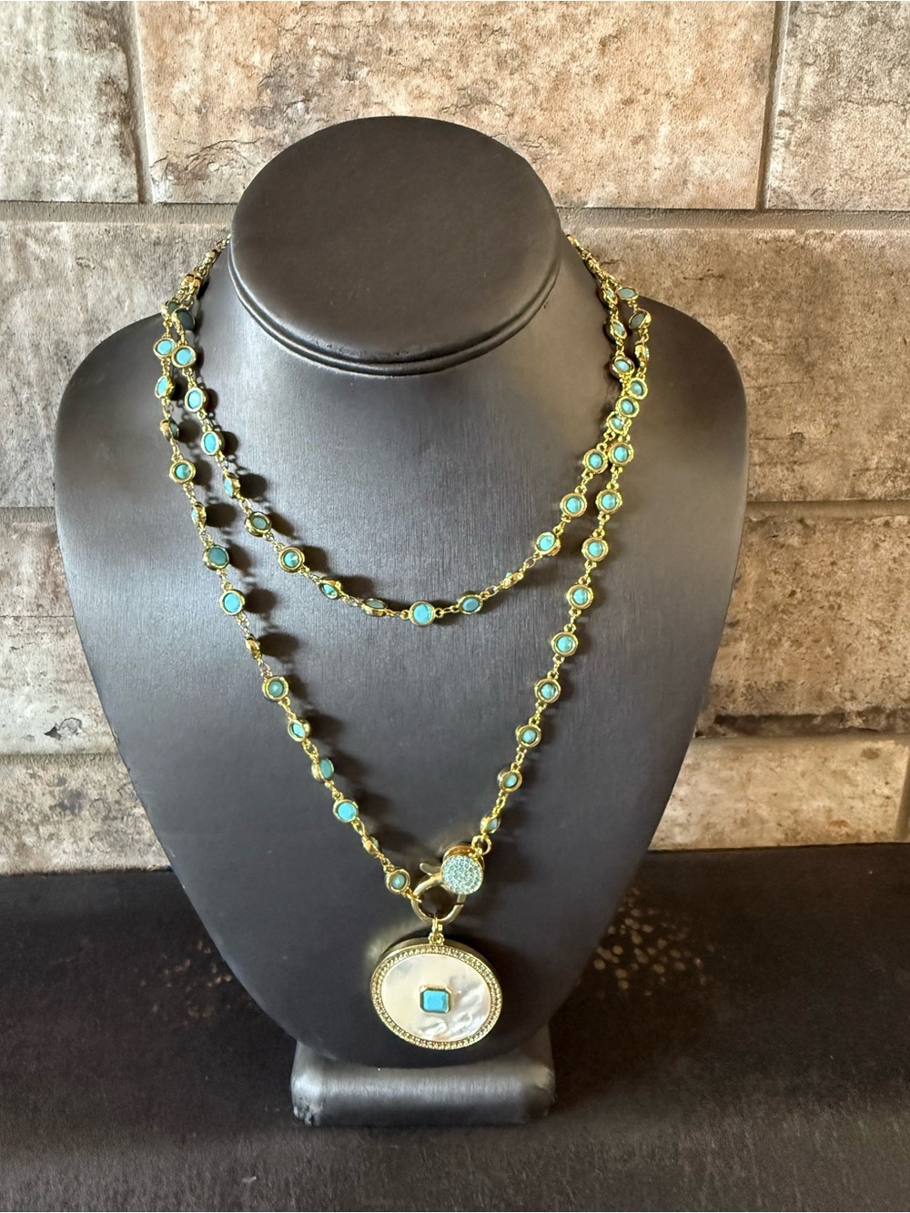 Freida Rothman Gold Turquoise Station 36 in Necklace